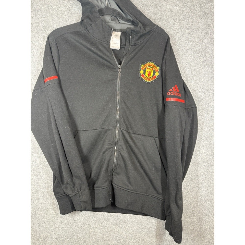 Adidas Manchester United Track Jacket Mens L Black Red Full Zip Soccer Man Utd